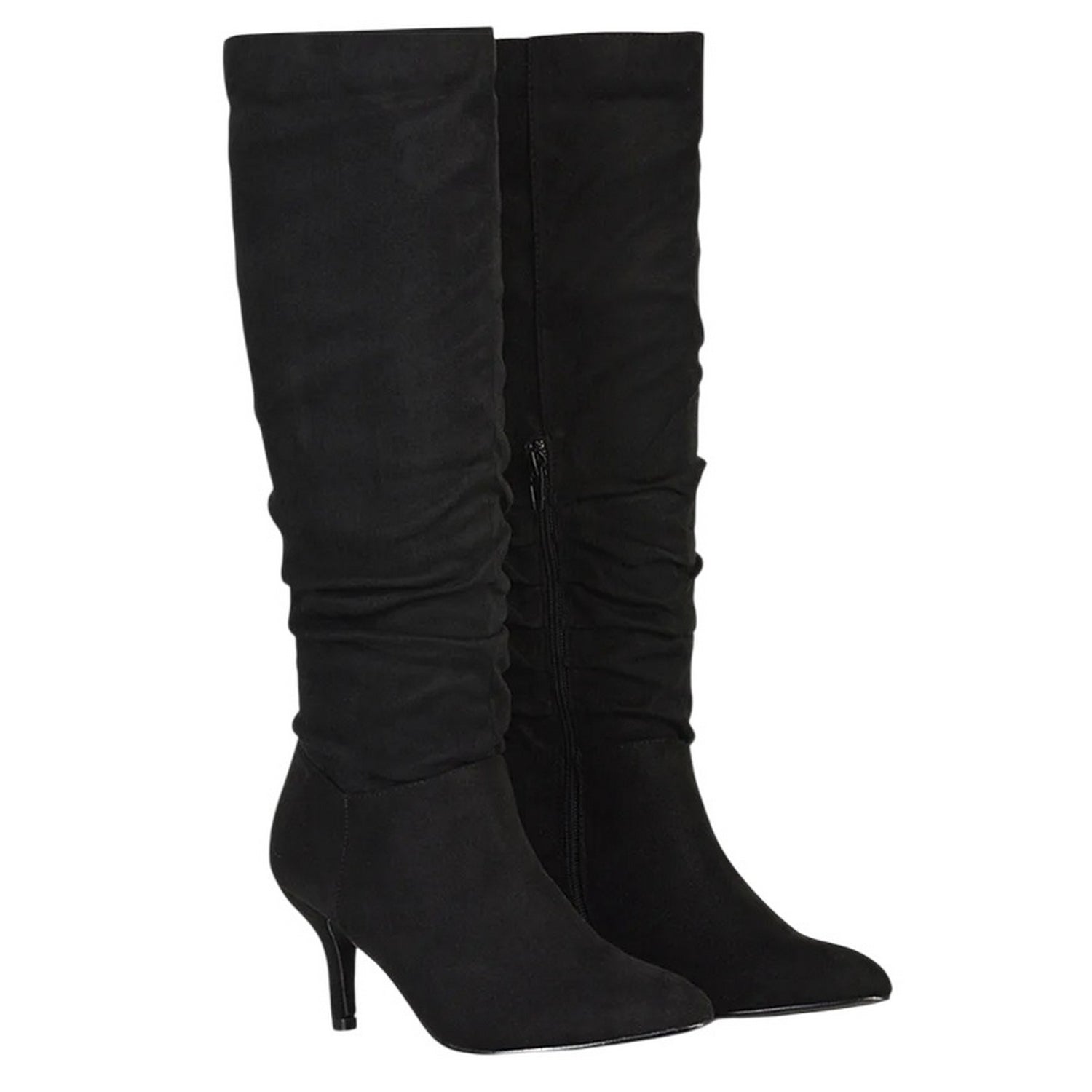 True Black - Front - XY London Womens-Ladies Sian Ruched Pointed Mid Stiletto Knee-High Boots