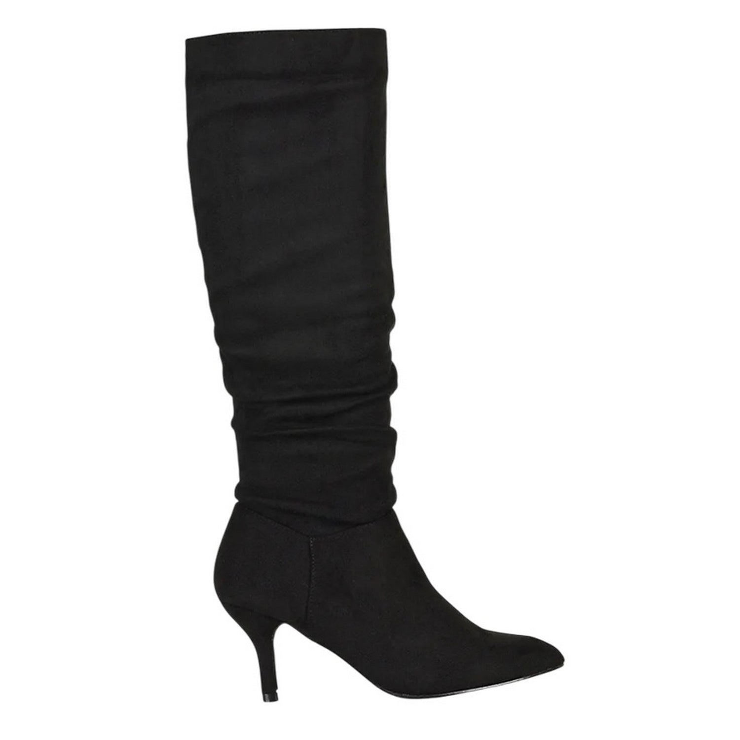 True Black - Side - XY London Womens-Ladies Sian Ruched Pointed Mid Stiletto Knee-High Boots