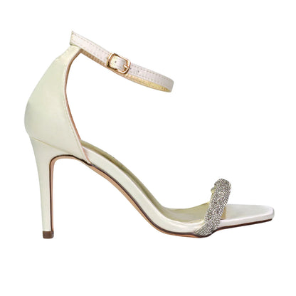 Ivory - Side - XY London Womens-Ladies Peyton Diamante Square Toe High Stiletto Heel Sandals
