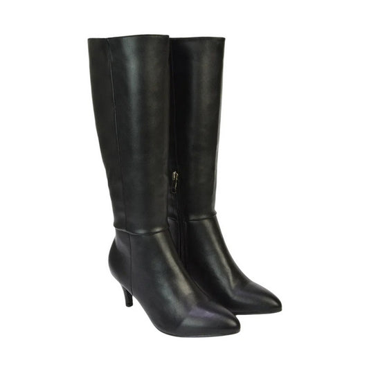 Black - Front - XY London Womens-Ladies Coby Pointed Mid Stiletto Knee-High Boots