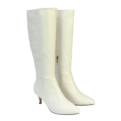 White - Front - XY London Womens-Ladies Coby Pointed Mid Stiletto Knee-High Boots