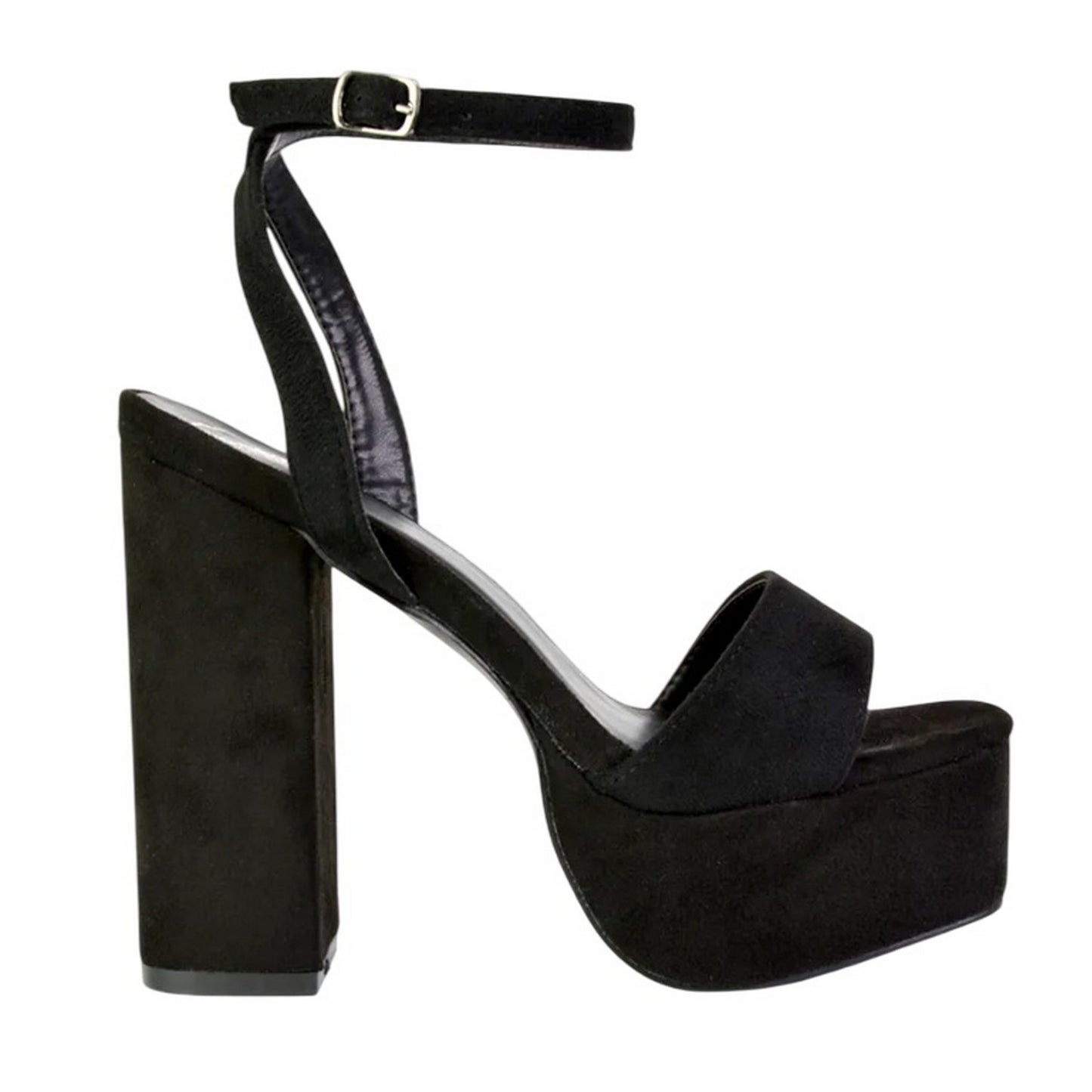 Jet Black - Side - XY London Womens-Ladies Jayce Chunky Square Toe High Block Heel Platform Shoes