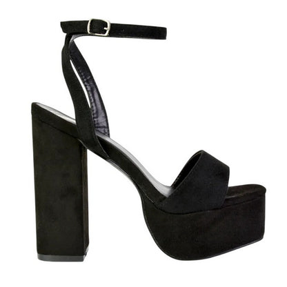 Jet Black - Side - XY London Womens-Ladies Jayce Chunky Square Toe High Block Heel Platform Shoes