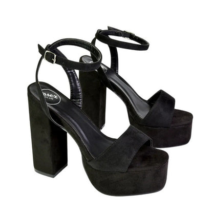 Jet Black - Pack Shot - XY London Womens-Ladies Jayce Chunky Square Toe High Block Heel Platform Shoes