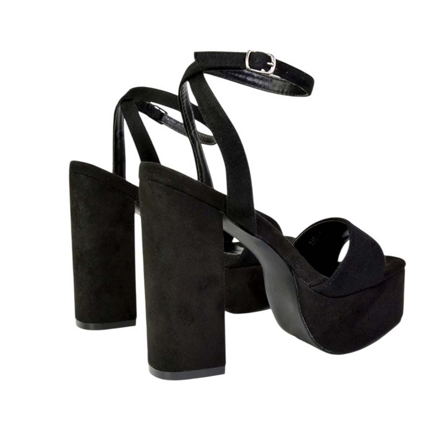 Jet Black - Back - XY London Womens-Ladies Jayce Chunky Square Toe High Block Heel Platform Shoes