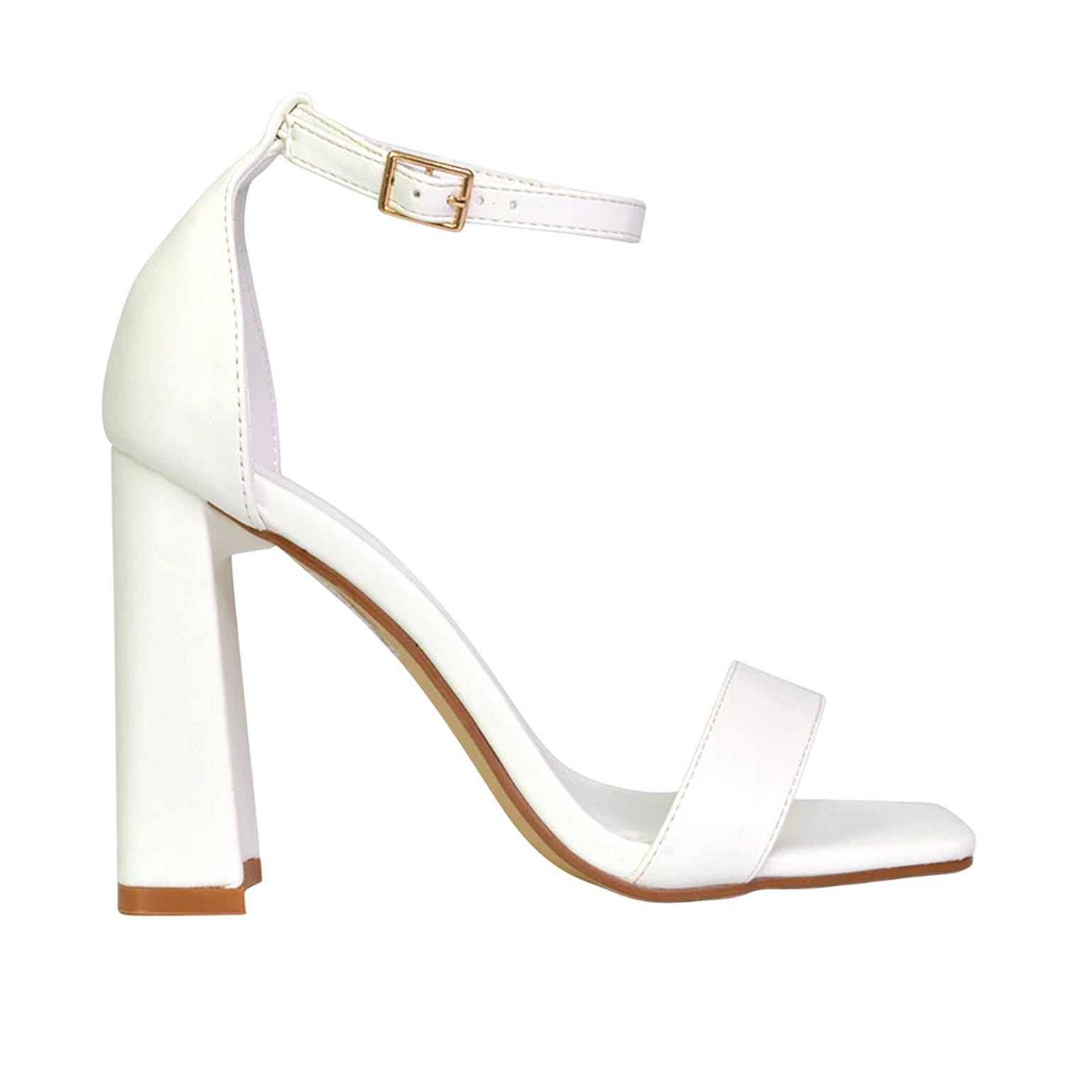 White - Side - XY London Womens-Ladies Kamryn Square Toe High Block Heel Sandals