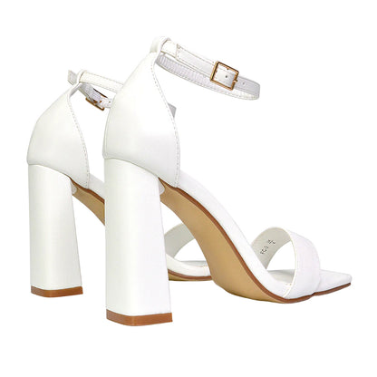 White - Back - XY London Womens-Ladies Kamryn Square Toe High Block Heel Sandals