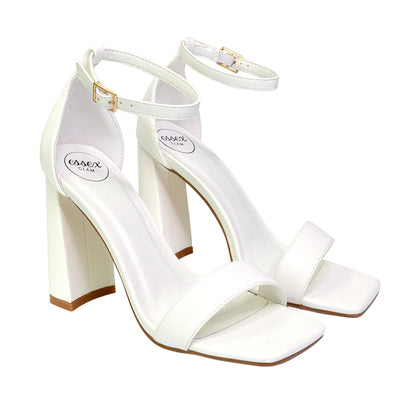 White - Front - XY London Womens-Ladies Kamryn Square Toe High Block Heel Sandals