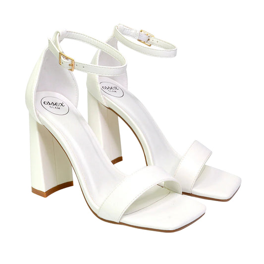 White - Front - XY London Womens-Ladies Kamryn Square Toe High Block Heel Sandals