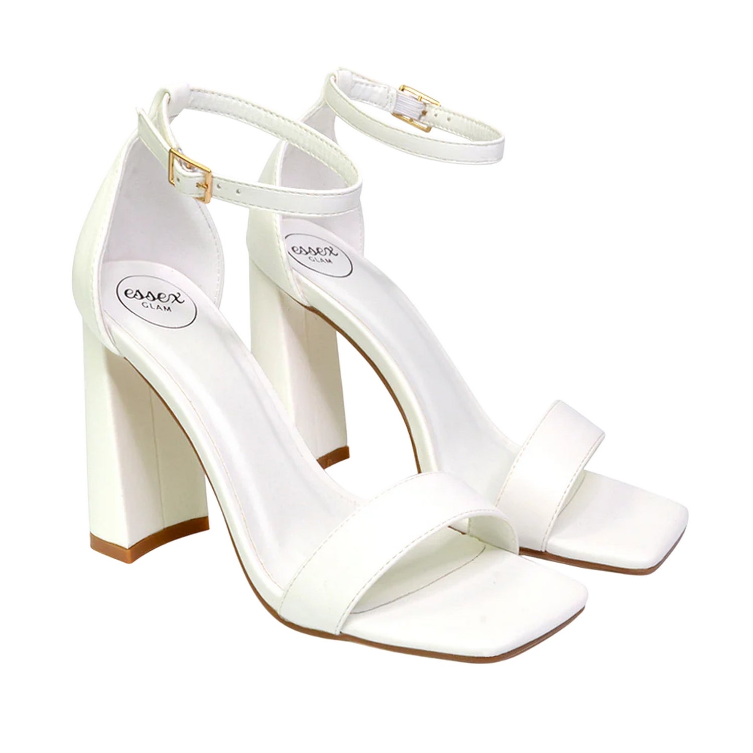 White - Front - XY London Womens-Ladies Kamryn Square Toe High Block Heel Sandals