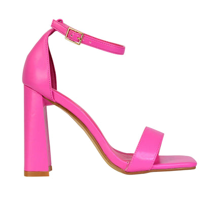Fuchsia - Side - XY London Womens-Ladies Kamryn Square Toe High Block Heel Sandals