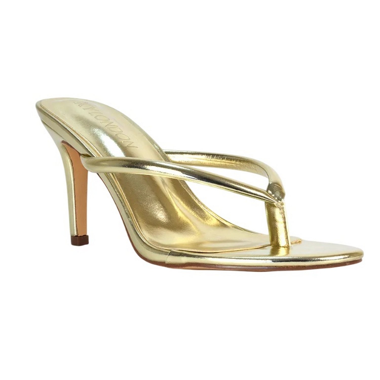 Metallic Gold - Front - XY London Womens-Ladies Celina Metallic Toe Post Slip-on Stiletto Heel Sandals