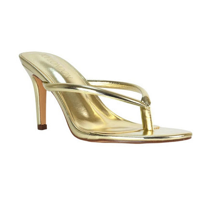 Metallic Gold - Front - XY London Womens-Ladies Celina Metallic Toe Post Slip-on Stiletto Heel Sandals