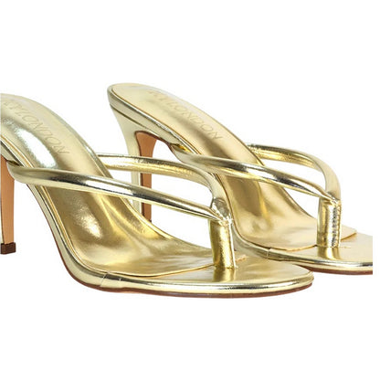 Metallic Gold - Lifestyle - XY London Womens-Ladies Celina Metallic Toe Post Slip-on Stiletto Heel Sandals