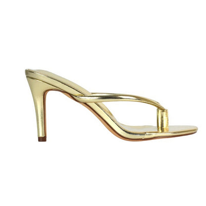 Metallic Gold - Side - XY London Womens-Ladies Celina Metallic Toe Post Slip-on Stiletto Heel Sandals