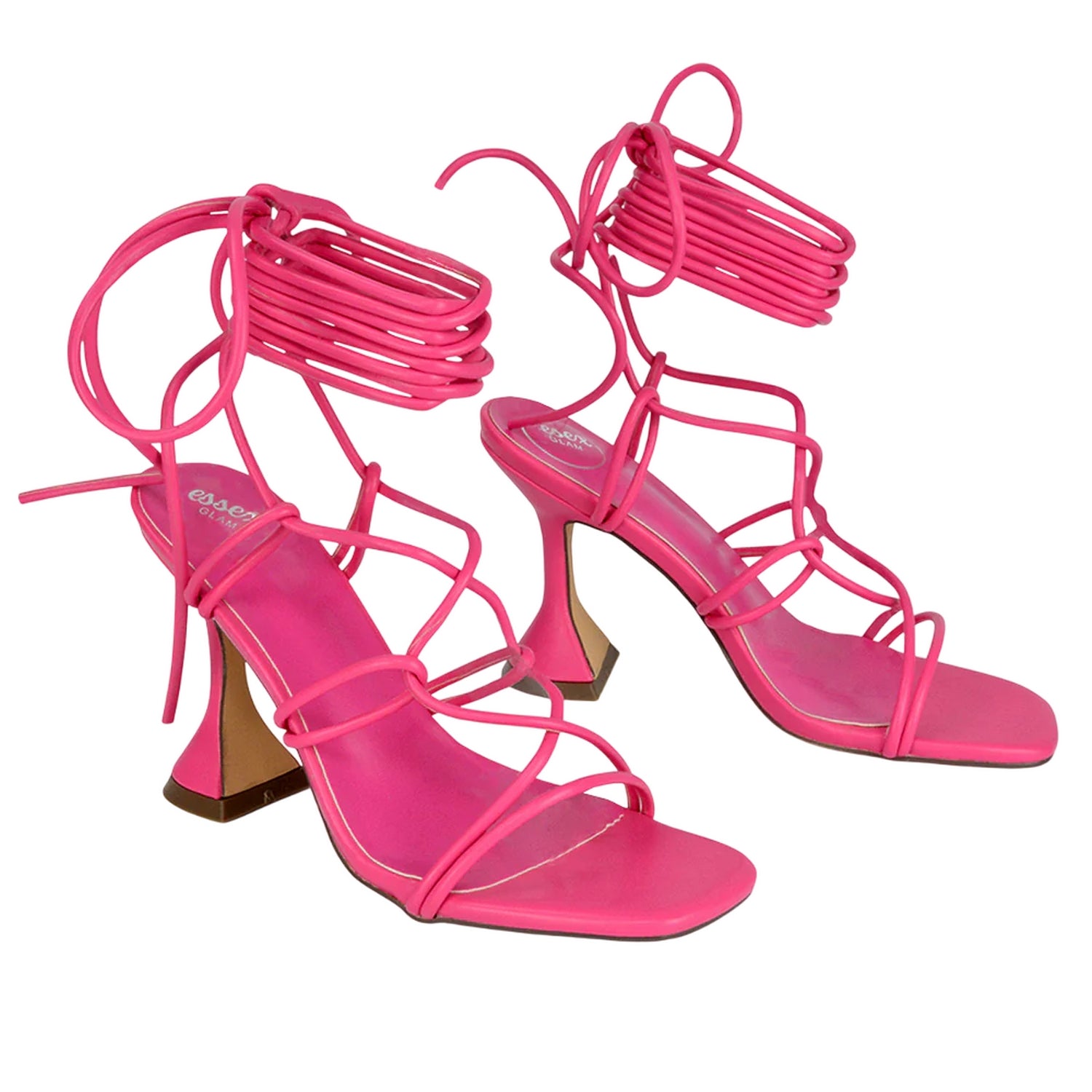 Fuchsia - Front - XY London Womens-Ladies Briar Square Toe Lace Up Sculptured Mid Heel Sandals