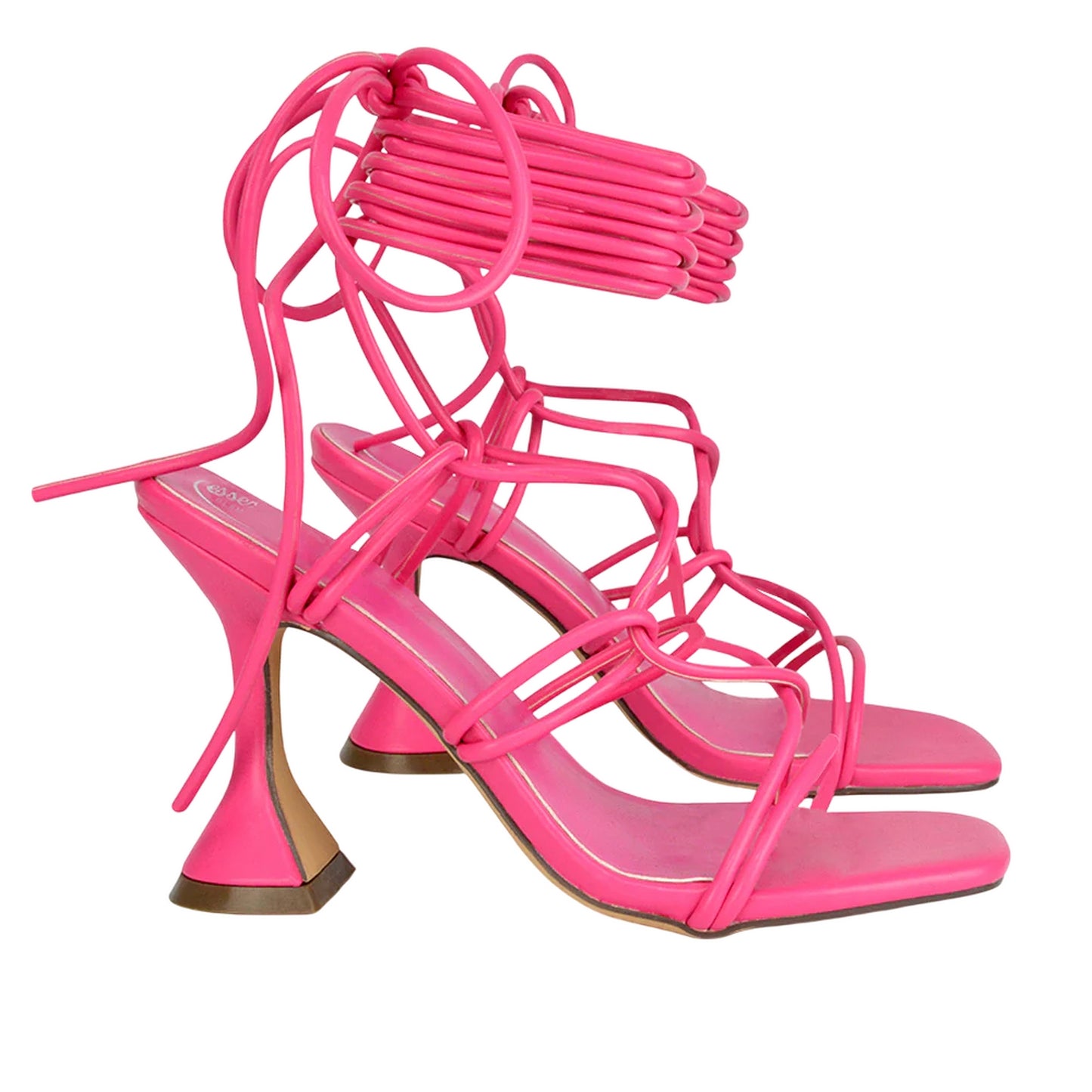 Fuchsia - Lifestyle - XY London Womens-Ladies Briar Square Toe Lace Up Sculptured Mid Heel Sandals