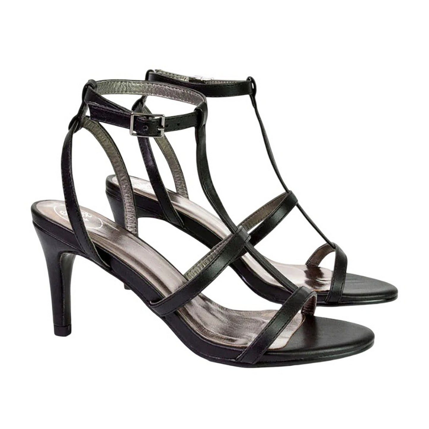 Black - Lifestyle - XY London Womens-Ladies Beaux Caged Cut Out Ankle Strap Mid Stiletto Sandals