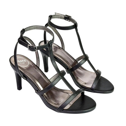 Black - Front - XY London Womens-Ladies Beaux Caged Cut Out Ankle Strap Mid Stiletto Sandals