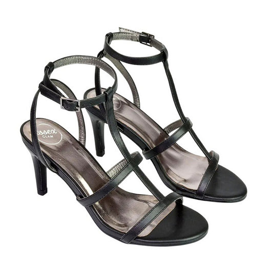Black - Front - XY London Womens-Ladies Beaux Caged Cut Out Ankle Strap Mid Stiletto Sandals