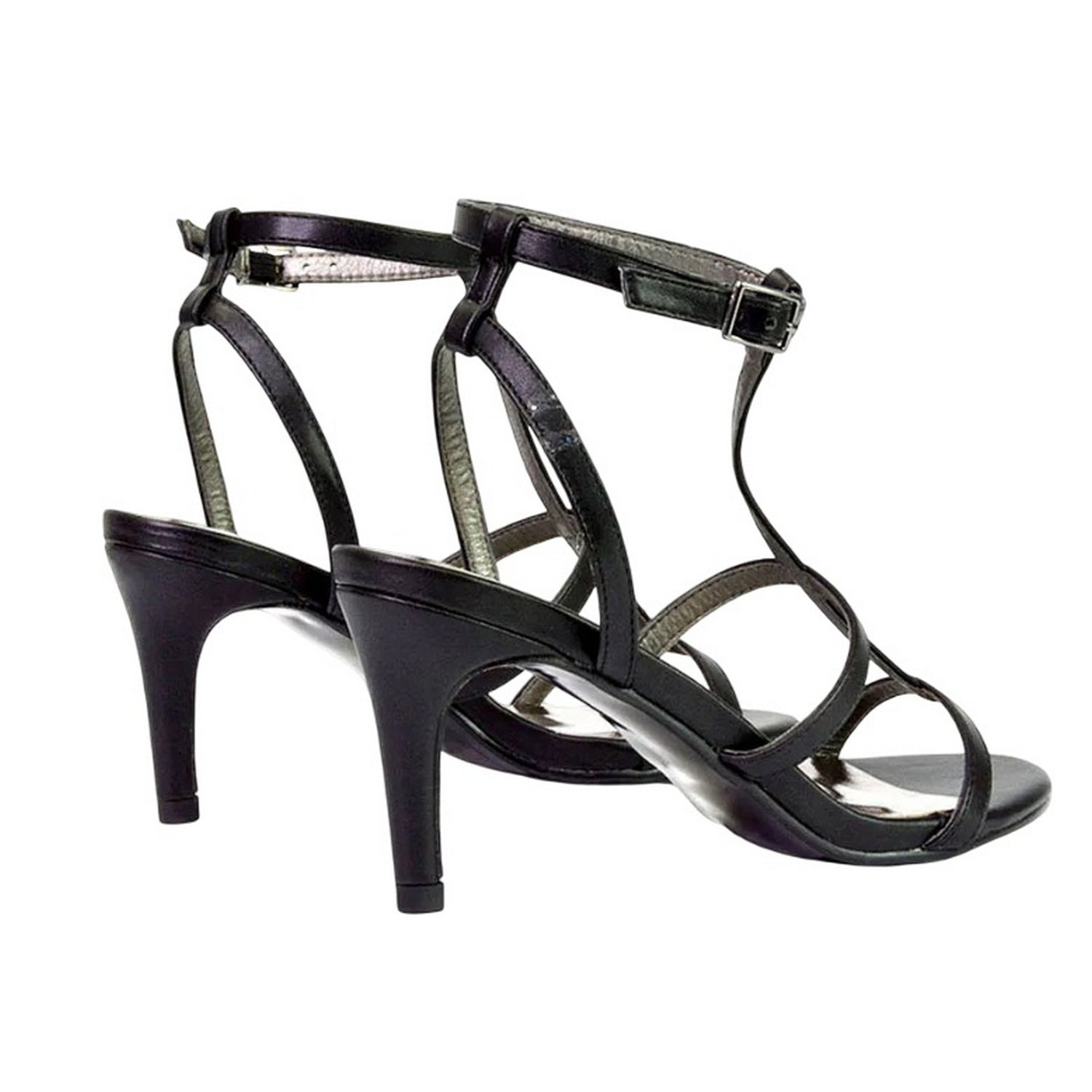 Black - Back - XY London Womens-Ladies Beaux Caged Cut Out Ankle Strap Mid Stiletto Sandals