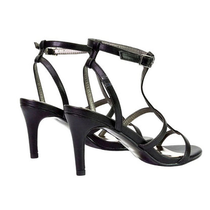 Black - Back - XY London Womens-Ladies Beaux Caged Cut Out Ankle Strap Mid Stiletto Sandals