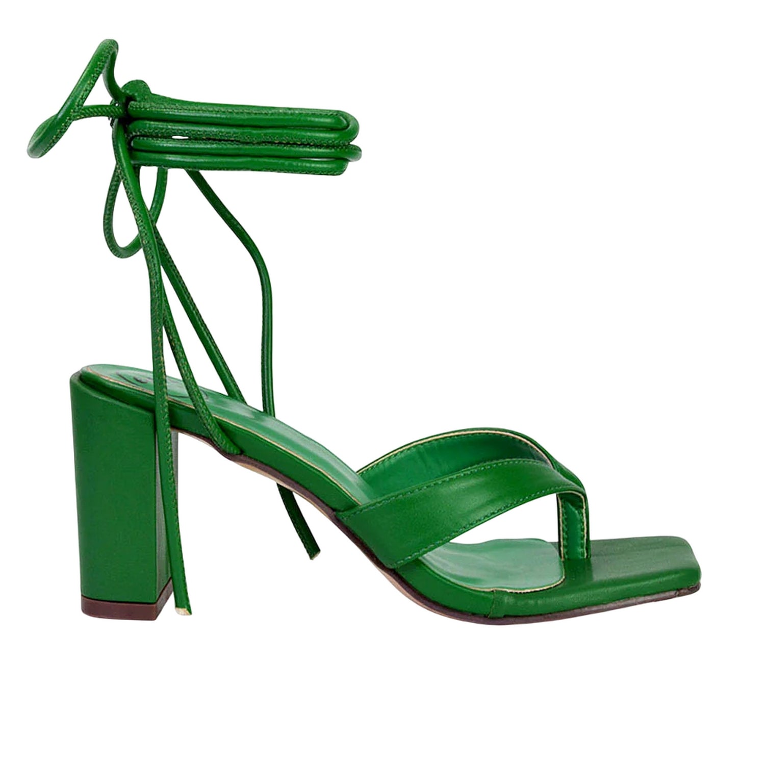 Green - Side - XY London Womens-Ladies Kiko Square Toe Lace Up Mid Block Heel Sandals