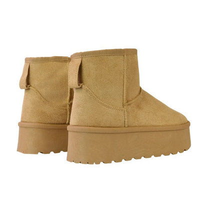 Beige - Back - XY London Womens-Ladies Evalyn Faux Fur Lined Platform Ankle Boots