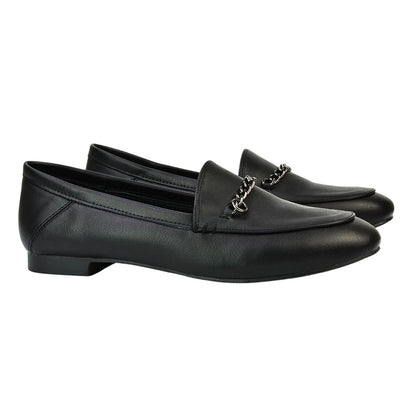 Black - Lifestyle - XY London Womens-Ladies Tessah Chain Detail Flat Loafers
