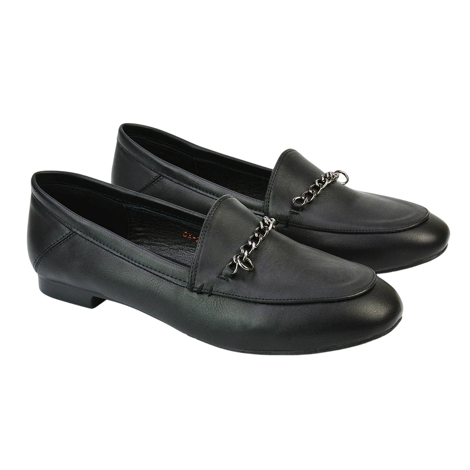 Black - Front - XY London Womens-Ladies Tessah Chain Detail Flat Loafers