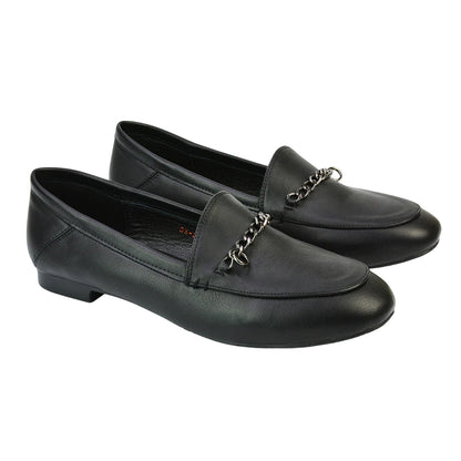 Black - Front - XY London Womens-Ladies Tessah Chain Detail Flat Loafers