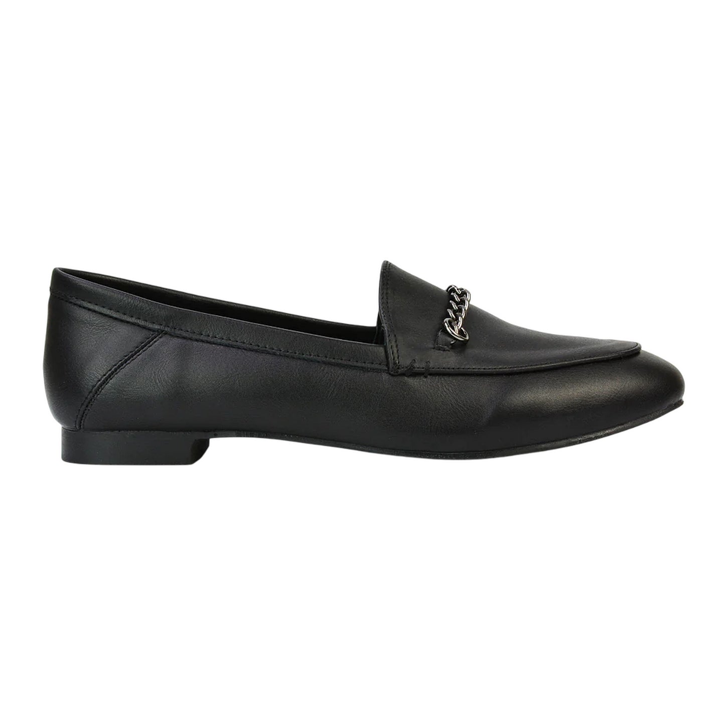 Black - Side - XY London Womens-Ladies Tessah Chain Detail Flat Loafers
