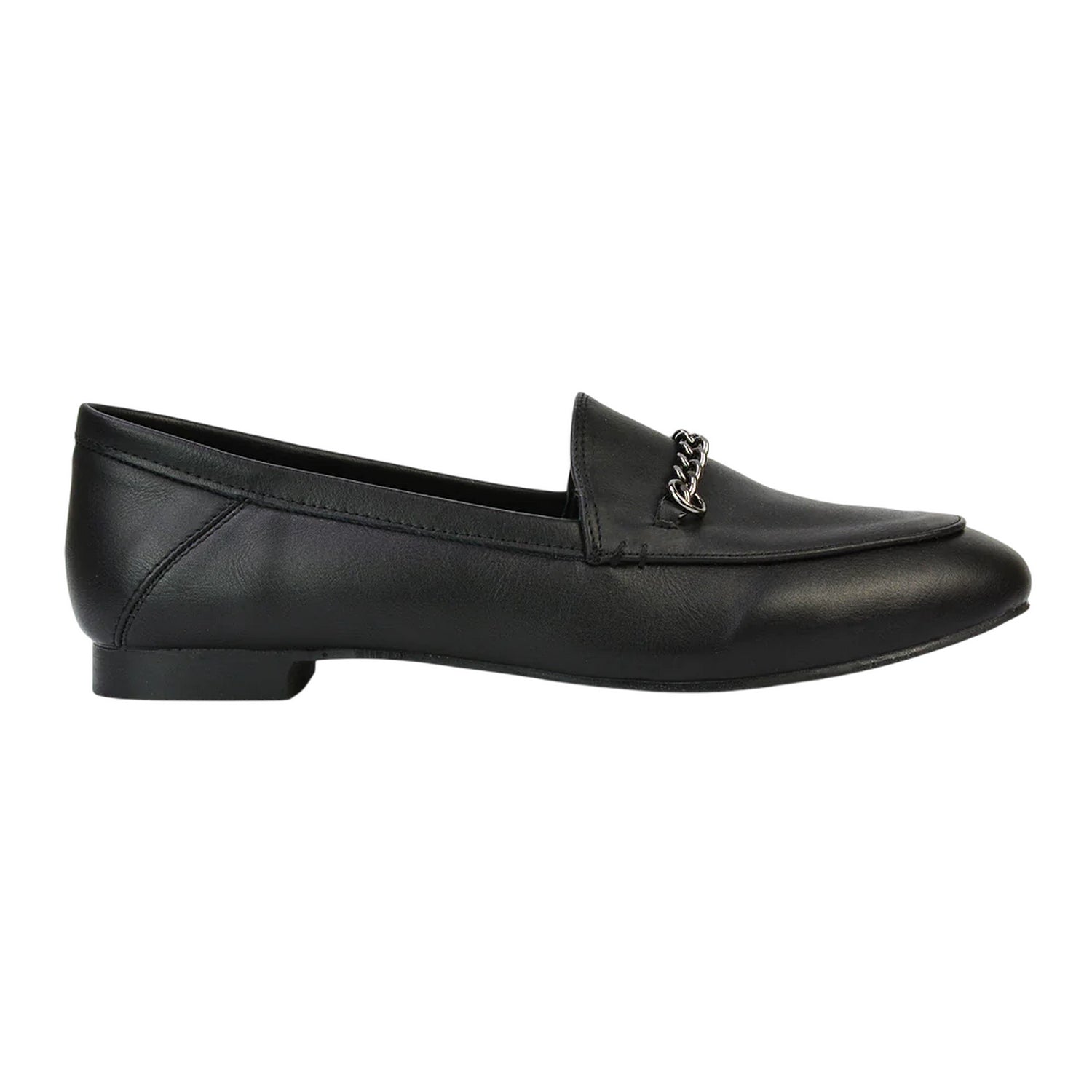 Black - Side - XY London Womens-Ladies Tessah Chain Detail Flat Loafers