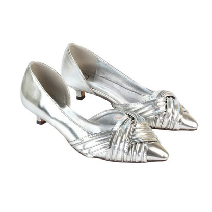 Metallic Silver - Front - XY London Womens-Ladies Freya Metallic Pointed Low Kitten Heel Pumps
