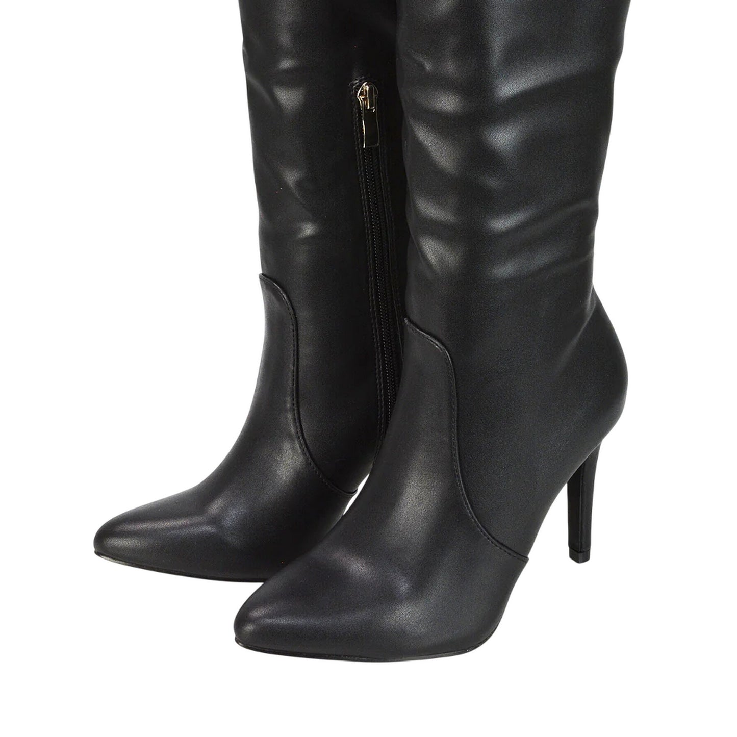Black - Lifestyle - XY London Womens-Ladies Bree Pointed Side Zip Stiletto Heel Knee-High Boots