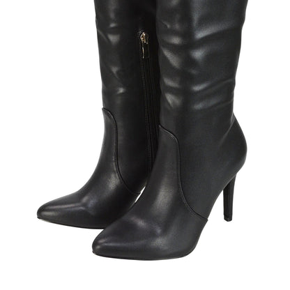 Black - Lifestyle - XY London Womens-Ladies Bree Pointed Side Zip Stiletto Heel Knee-High Boots