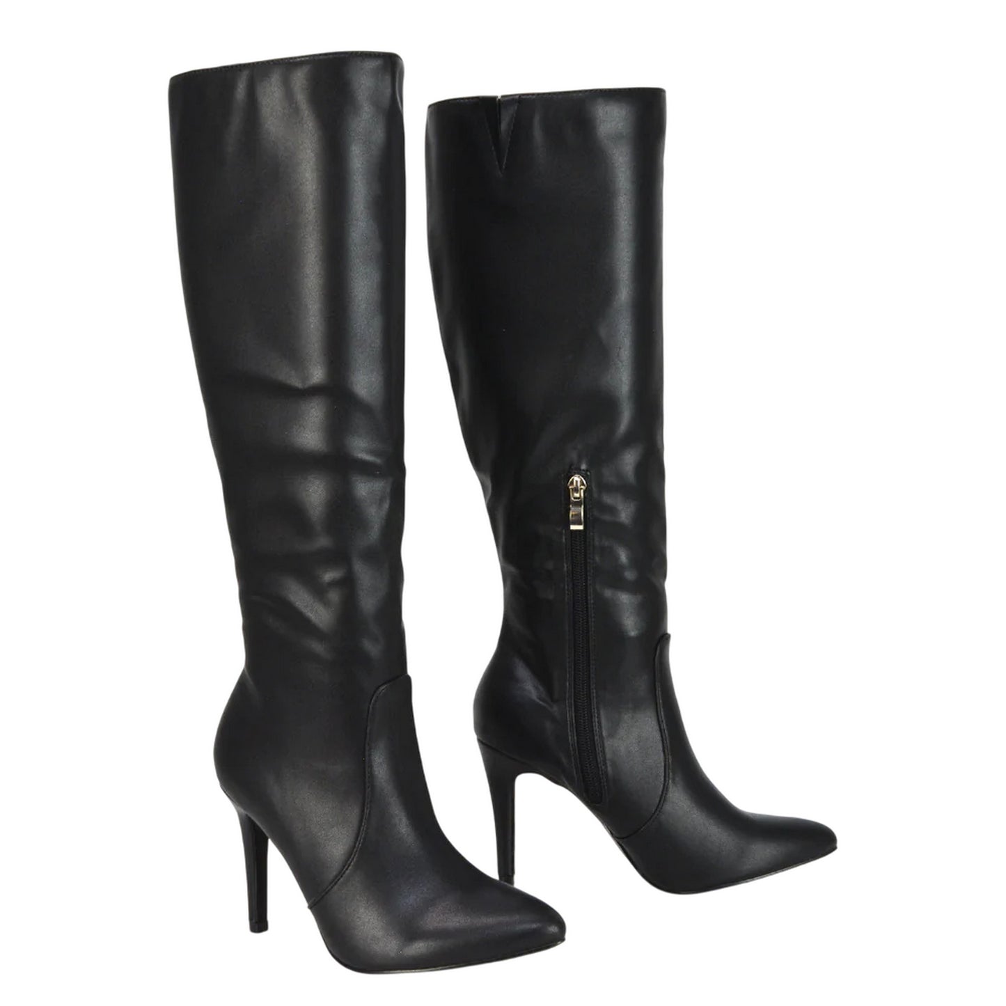 Black - Front - XY London Womens-Ladies Bree Pointed Side Zip Stiletto Heel Knee-High Boots