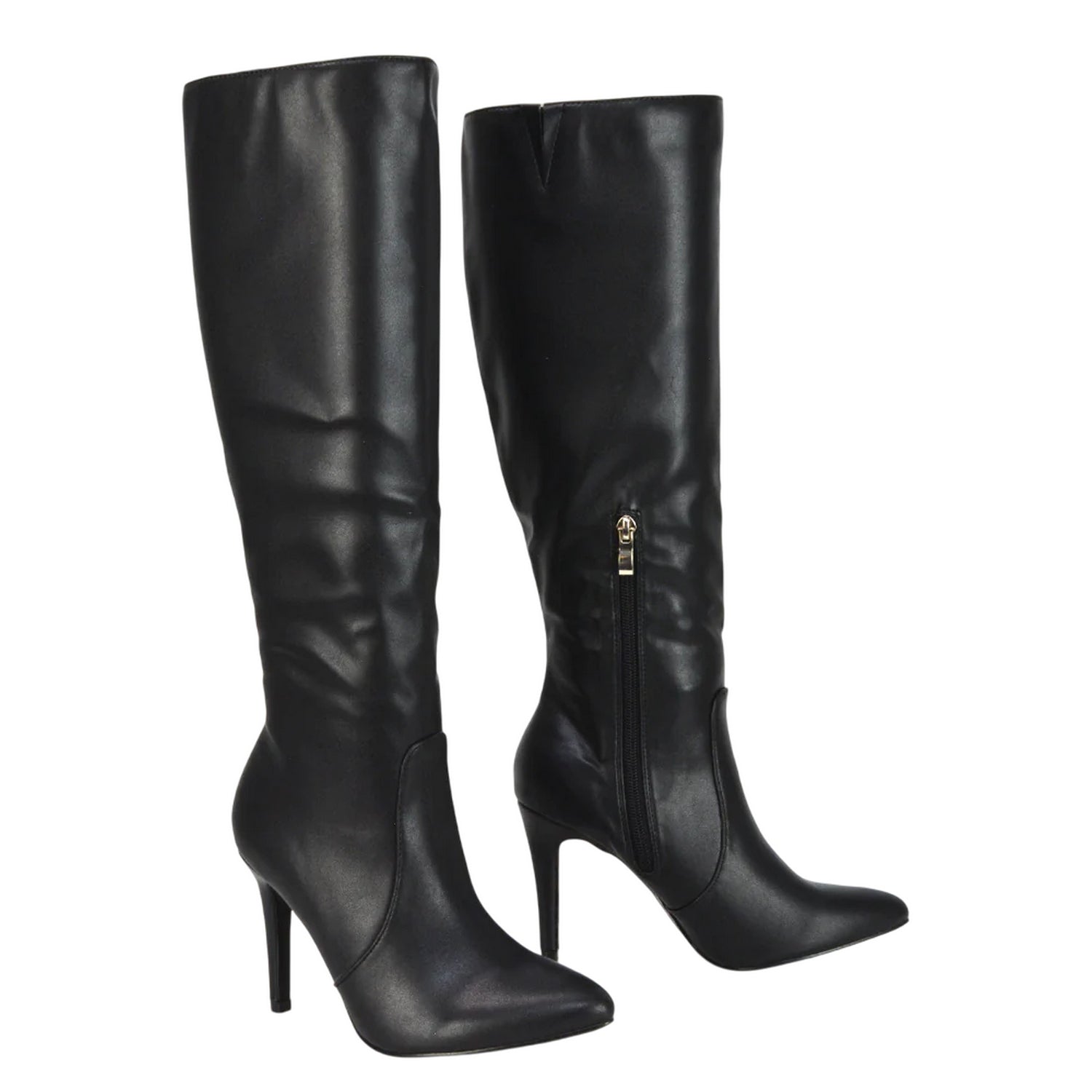 Black - Front - XY London Womens-Ladies Bree Pointed Side Zip Stiletto Heel Knee-High Boots