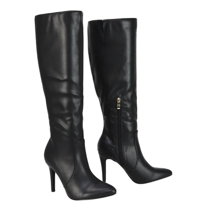 Black - Front - XY London Womens-Ladies Bree Pointed Side Zip Stiletto Heel Knee-High Boots