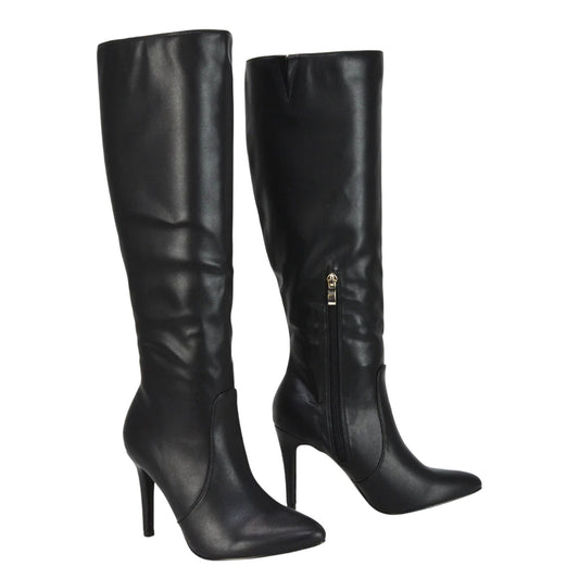 Black - Front - XY London Womens-Ladies Bree Pointed Side Zip Stiletto Heel Knee-High Boots