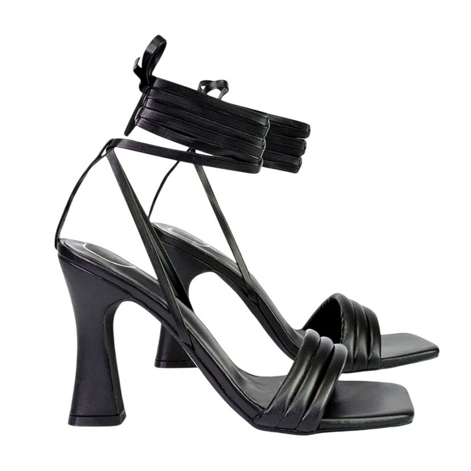 Black - Lifestyle - XY London Womens-Ladies Zeta Square Toe Lace Up Mid Block Heel Sandals
