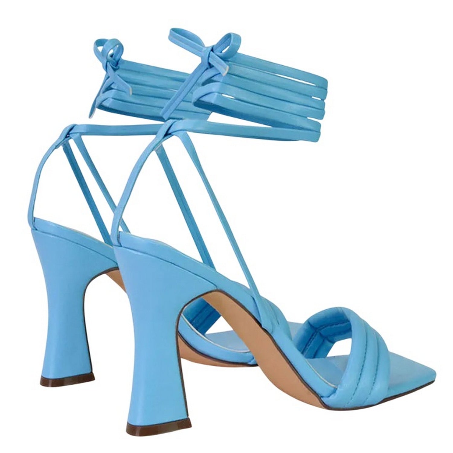 Blue - Back - XY London Womens-Ladies Zeta Square Toe Lace Up Mid Block Heel Sandals