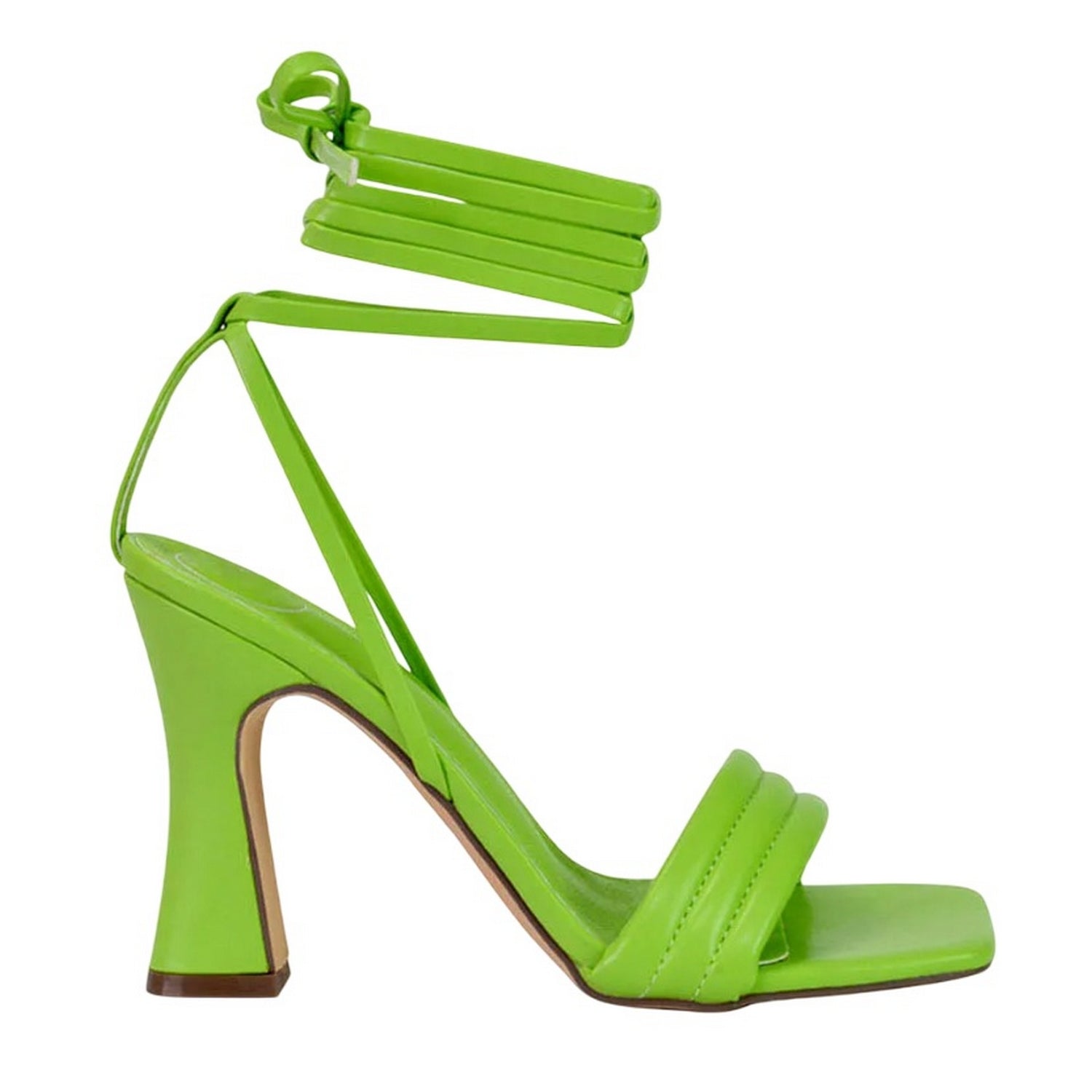 Green - Side - XY London Womens-Ladies Zeta Square Toe Lace Up Mid Block Heel Sandals
