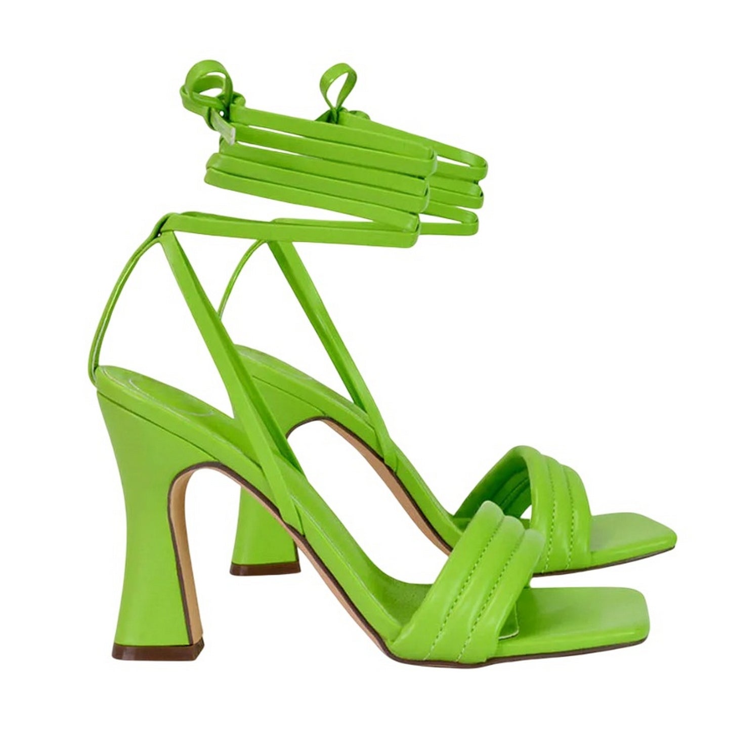 Green - Lifestyle - XY London Womens-Ladies Zeta Square Toe Lace Up Mid Block Heel Sandals