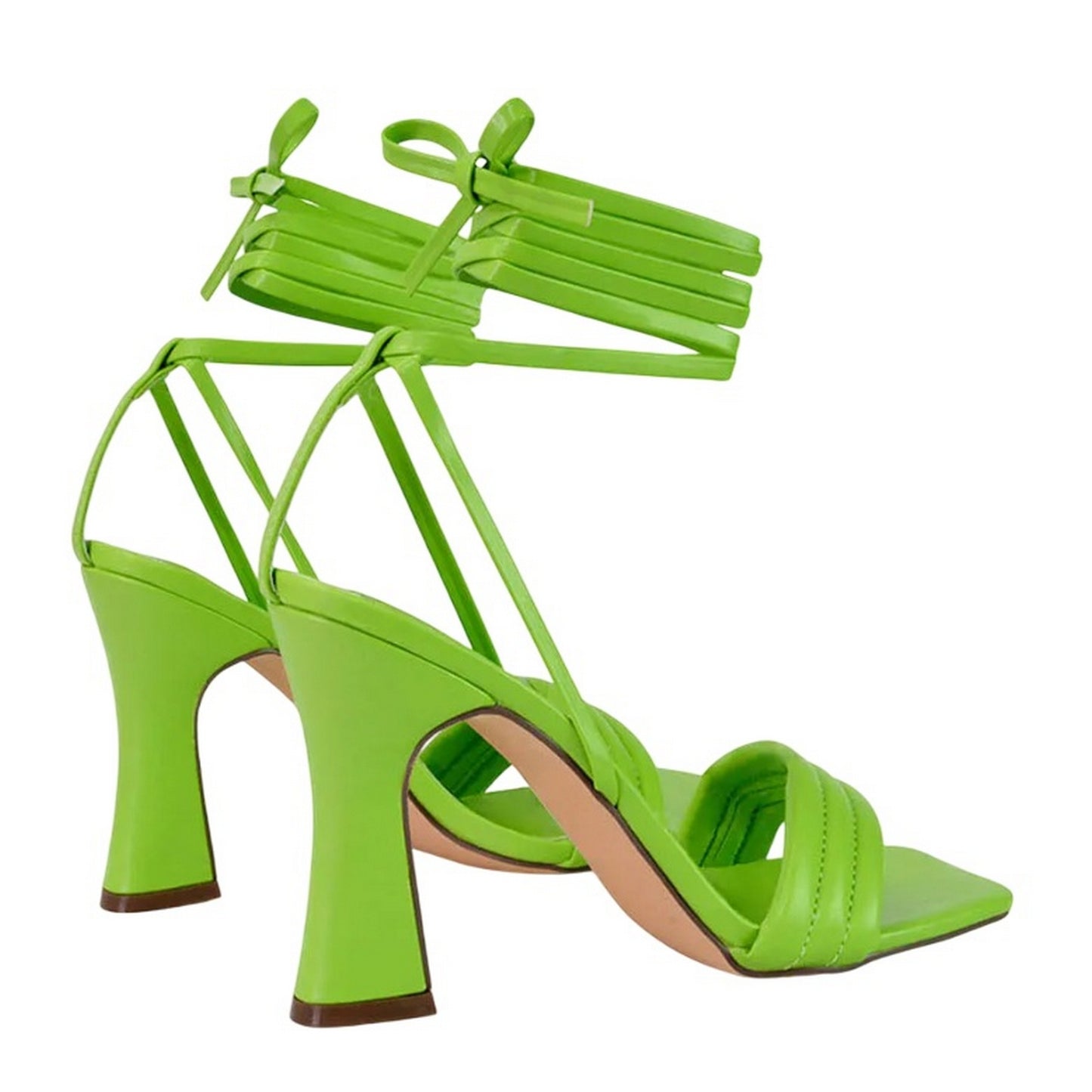 Green - Back - XY London Womens-Ladies Zeta Square Toe Lace Up Mid Block Heel Sandals