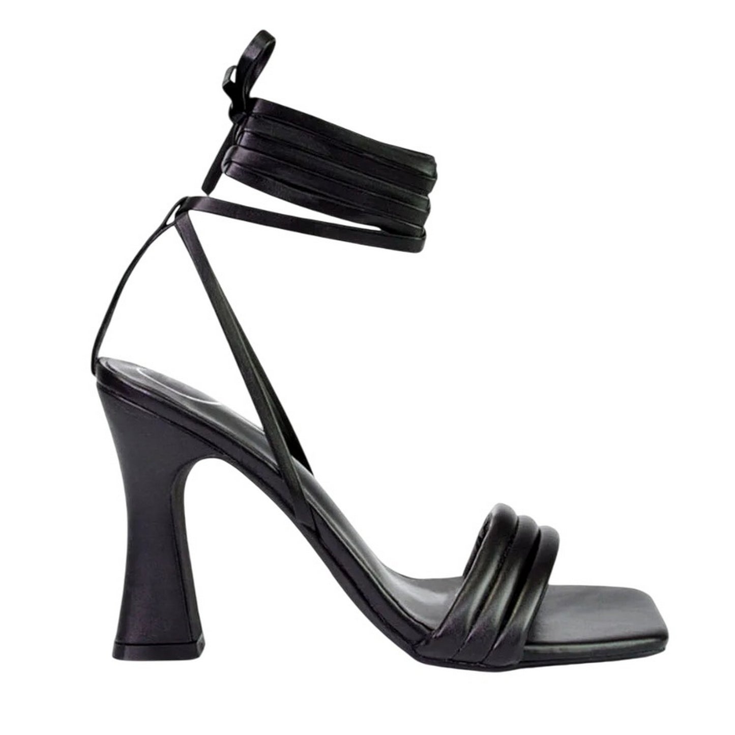 Black - Side - XY London Womens-Ladies Zeta Square Toe Lace Up Mid Block Heel Sandals