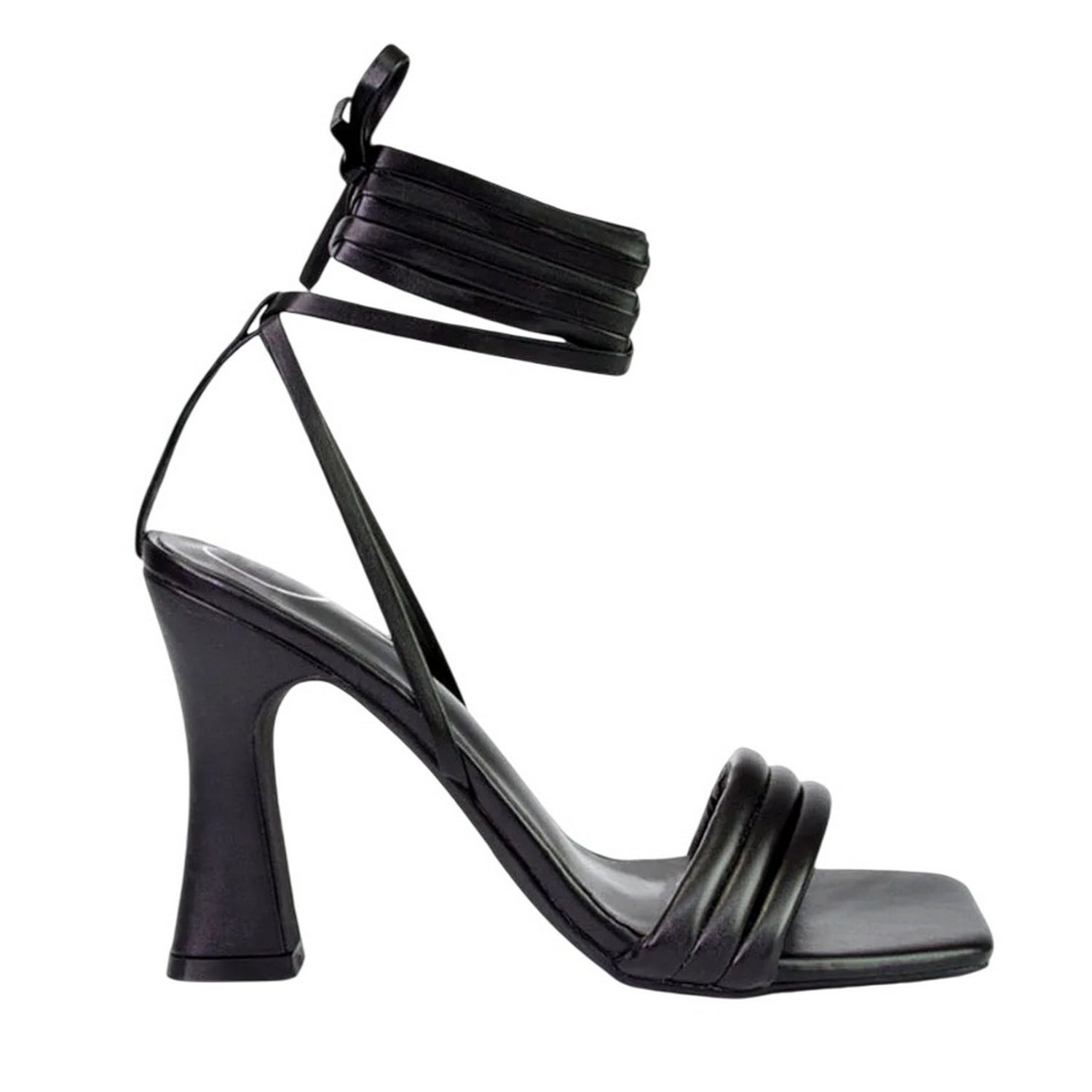 Black - Side - XY London Womens-Ladies Zeta Square Toe Lace Up Mid Block Heel Sandals