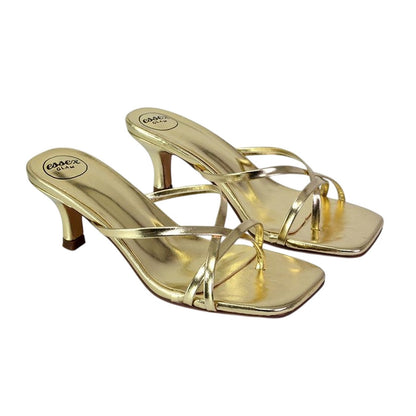 Metallic Gold - Pack Shot - XY London Womens-Ladies Dream Metallic Square Toe Kitten Heel Mule Sandals