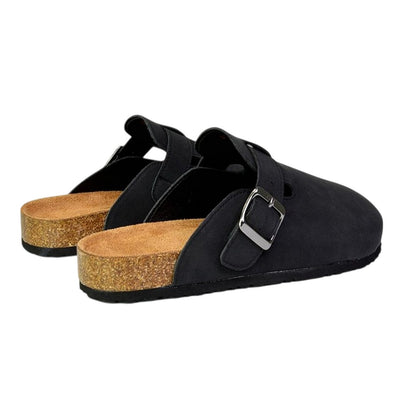 Black - Back - XY London Womens-Ladies Lucy Cork Slip-on Flat Mules