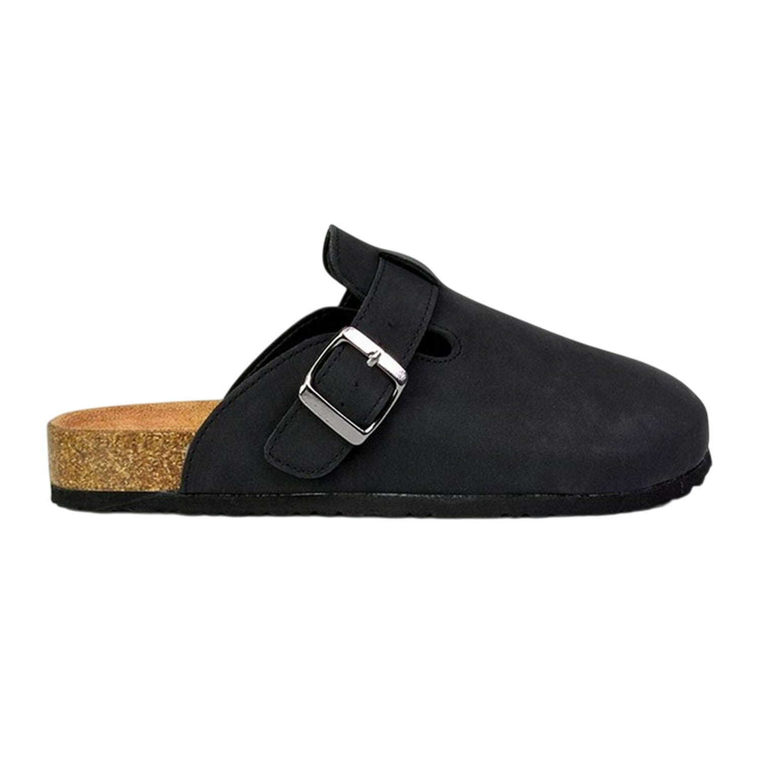 Black - Side - XY London Womens-Ladies Lucy Cork Slip-on Flat Mules